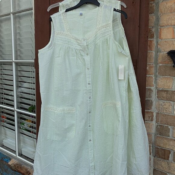 NWT PINK K DUSTER(pair) snapfront seersucker sleeveless pockets lime green Sz XL - Picture 1 of 7